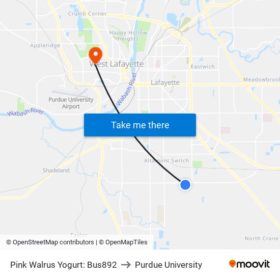 Pink Walrus Yogurt: Bus892 to Purdue University map