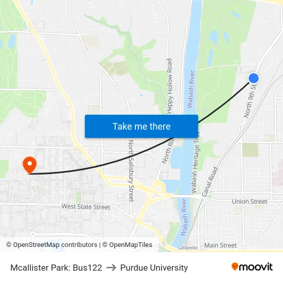Mcallister Park: Bus122 to Purdue University map