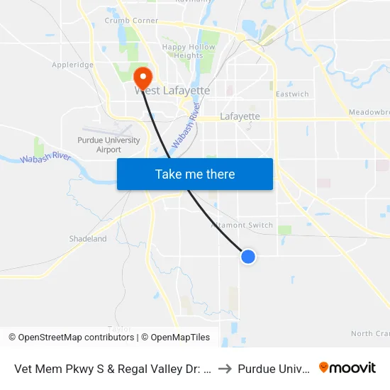 Vet Mem Pkwy S & Regal Valley Dr: Bus875sw to Purdue University map