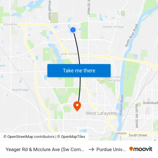 Yeager Rd & Mcclure Ave (Sw Corner): Bus117 to Purdue University map