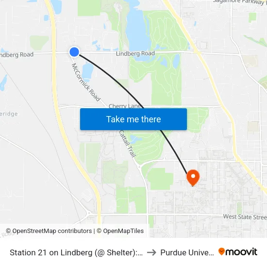 Station 21 on Lindberg (@ Shelter): Bus300 to Purdue University map