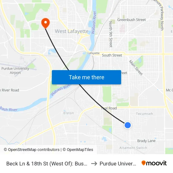 Beck Ln & 18th St (West Of): Bus776 to Purdue University map
