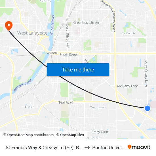 St Francis Way & Creasy Ln (Se): Bus923 to Purdue University map