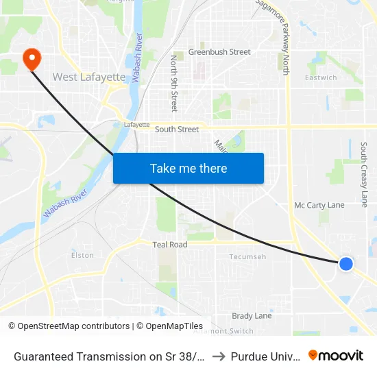 Guaranteed Transmission on Sr 38/25: Bus717 to Purdue University map