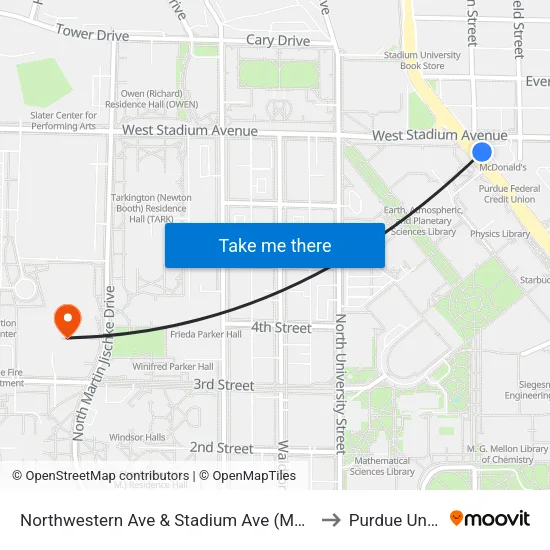 Northwestern Ave & Stadium Ave (Mcdonalds): Bus530 to Purdue University map