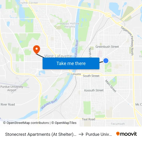 Stonecrest Apartments (At Shelter): Bus454 to Purdue University map