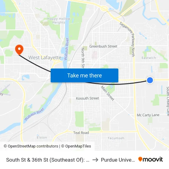 South St & 36th St (Southeast Of): Bus475 to Purdue University map
