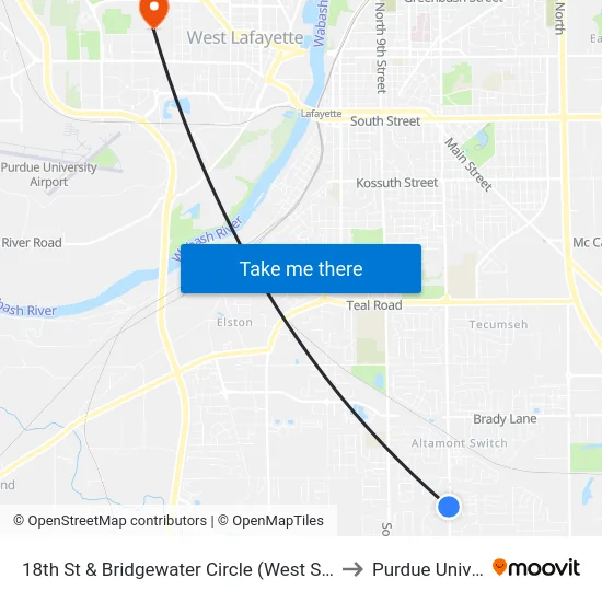 18th St & Bridgewater Circle (West Side): Bus873 to Purdue University map