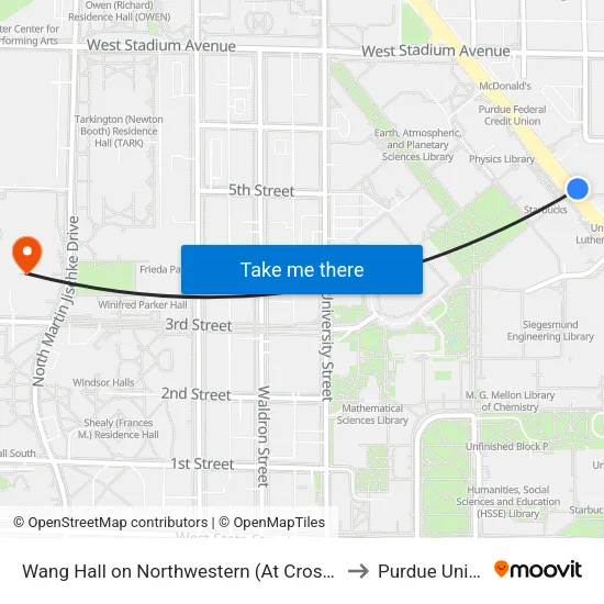 Wang Hall on Northwestern (At Crosswalk): Bus295 to Purdue University map