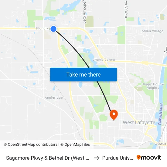 Sagamore Pkwy & Bethel Dr (West Of): Bus197 to Purdue University map