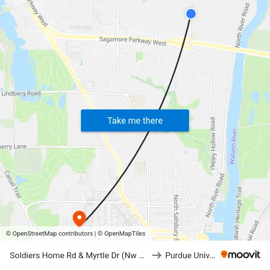 Soldiers Home Rd & Myrtle Dr (Nw Of): Bus926 to Purdue University map