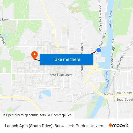 Launch Apts (South Drive): Bus460 to Purdue University map