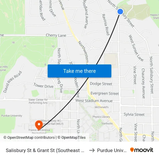 Salisbury St & Grant St (Southeast Of): Bus582 to Purdue University map