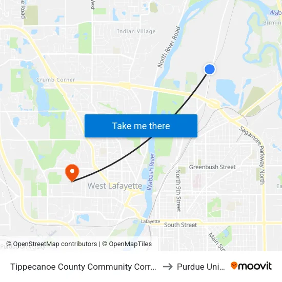 Tippecanoe County Community Corrections: Bus127 to Purdue University map
