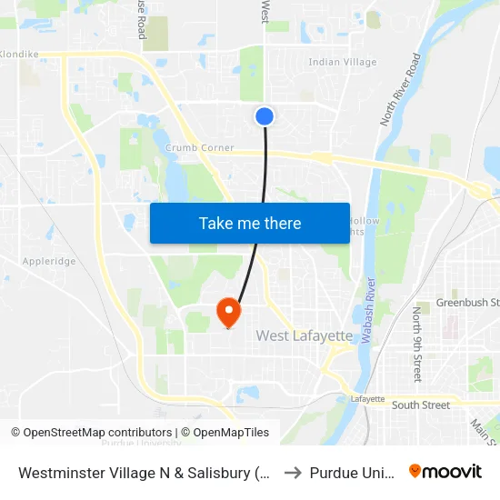 Westminster Village N & Salisbury (East): Bus427 to Purdue University map