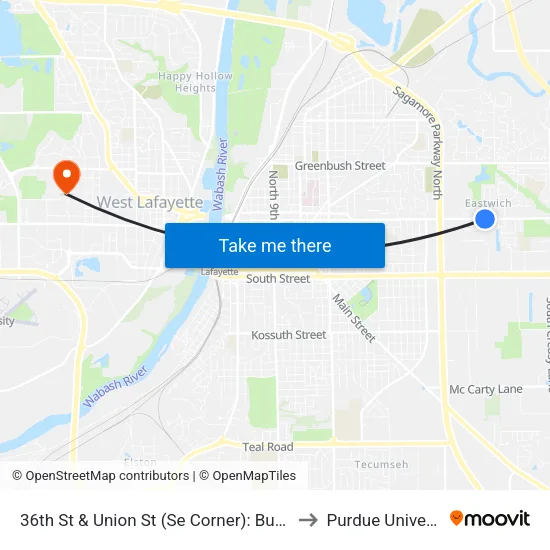 36th St & Union St (Se Corner): Bus552se to Purdue University map
