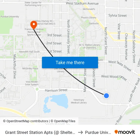 Grant Street Station Apts (@ Shelter): Bus294 to Purdue University map