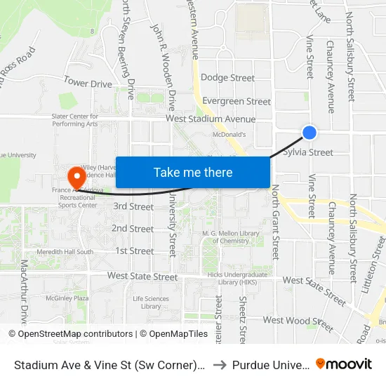 Stadium Ave & Vine St (Sw Corner): Bus635 to Purdue University map