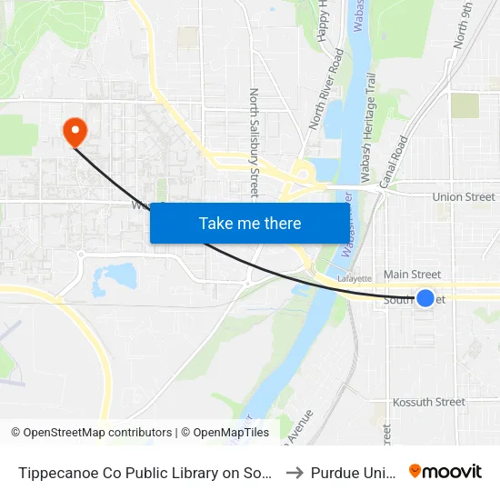 Tippecanoe Co Public Library on South St: Bus351 to Purdue University map
