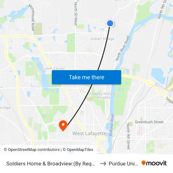 Soldiers Home & Broadview:(By Request): Bus927nw to Purdue University map