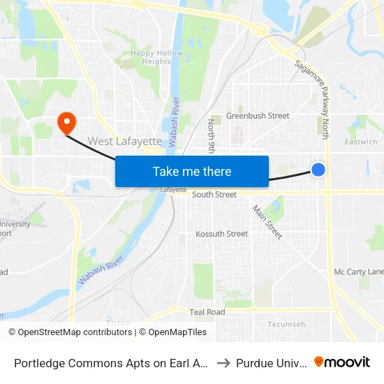 Portledge Commons Apts on Earl Ave: Bus507e to Purdue University map