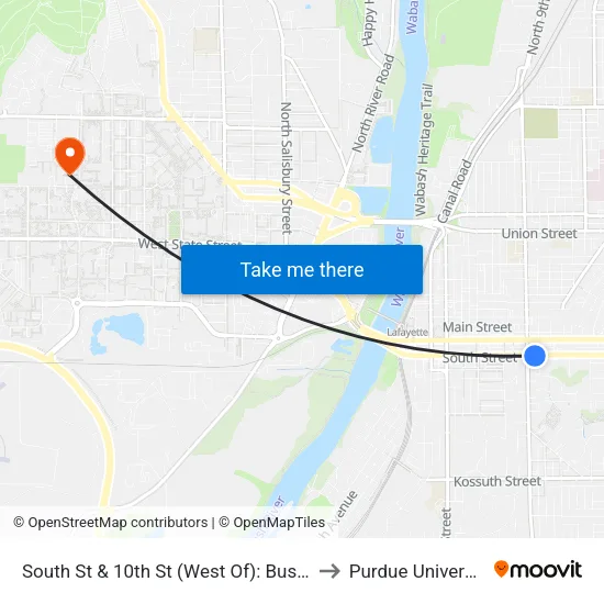 South St & 10th St (West Of): Bus659 to Purdue University map