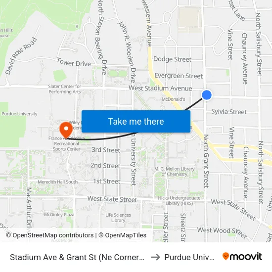 Stadium Ave & Grant St (Ne Corner): Bus634 to Purdue University map