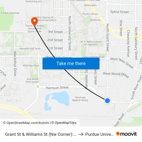 Grant St & Williams St (Nw Corner): Bus323 to Purdue University map