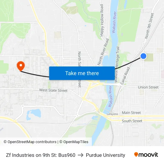 Zf Industries on 9th St: Bus960 to Purdue University map