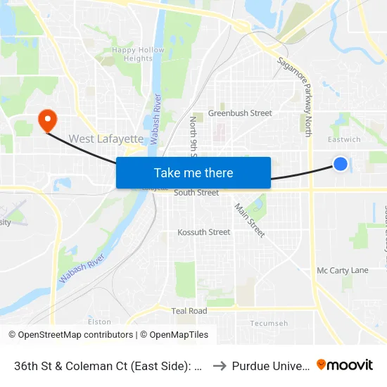 36th St & Coleman Ct (East Side): Bus813e to Purdue University map