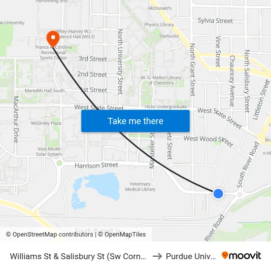 Williams St & Salisbury St (Sw Corner): Bus523 to Purdue University map
