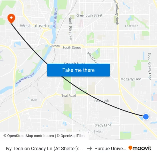 Ivy Tech on Creasy Ln (At Shelter): Bus142s to Purdue University map