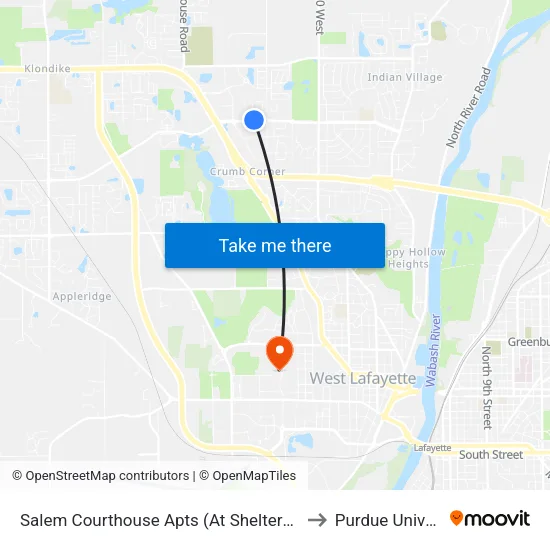 Salem Courthouse Apts (At Shelter): Bus455n to Purdue University map