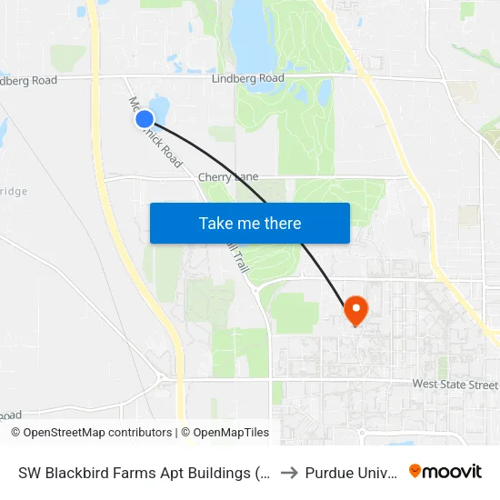 SW Blackbird Farms Apt Buildings (E): Bus393 to Purdue University map