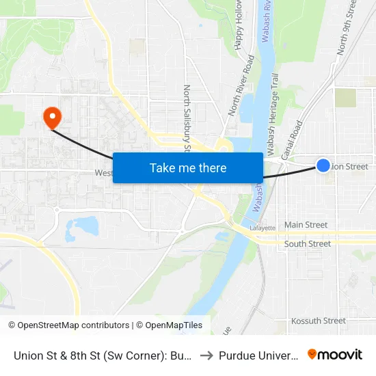 Union St & 8th St (Sw Corner): Bus818 to Purdue University map