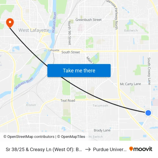 Sr 38/25 & Creasy Ln (West Of): Bus499 to Purdue University map