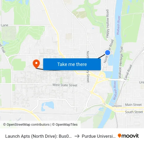 Launch Apts (North Drive): Bus065 to Purdue University map