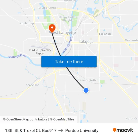 18th St & Troxel Ct: Bus917 to Purdue University map