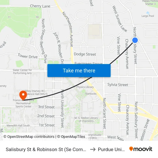 Salisbury St & Robinson St (Se Corner): Bus333se to Purdue University map