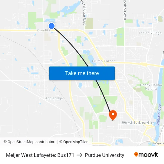 Meijer West Lafayette: Bus171 to Purdue University map