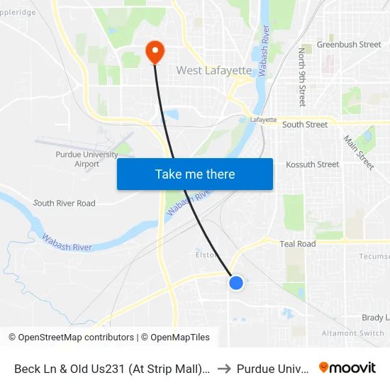 Beck Ln & Old Us231 (At Strip Mall): Bus336s to Purdue University map