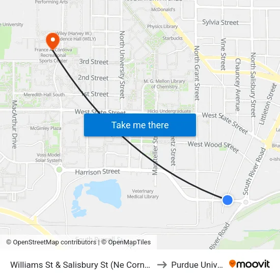 Williams St & Salisbury St (Ne Corner): Bus522 to Purdue University map