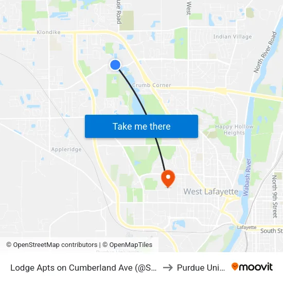Lodge Apts on Cumberland Ave (@Shelter): Bus223 to Purdue University map
