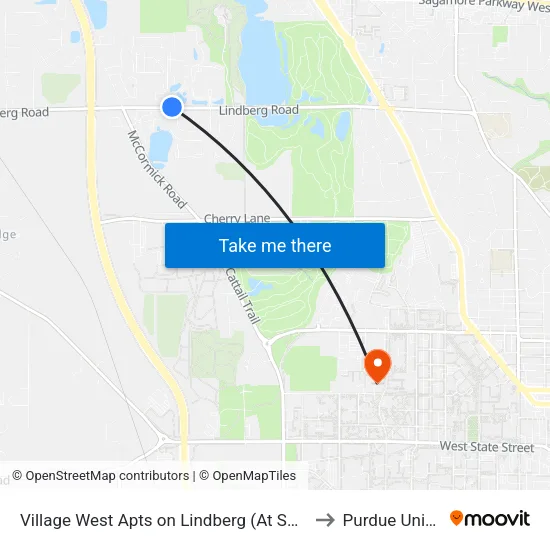 Village West Apts on Lindberg (At Shelter): Bus308 to Purdue University map