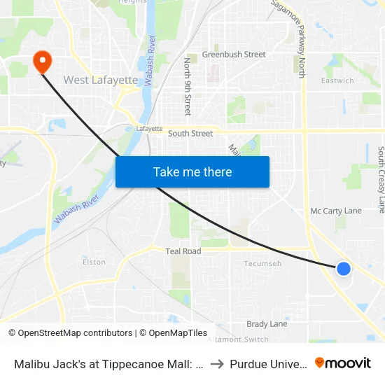 Malibu Jack's at Tippecanoe Mall: Bus676 to Purdue University map