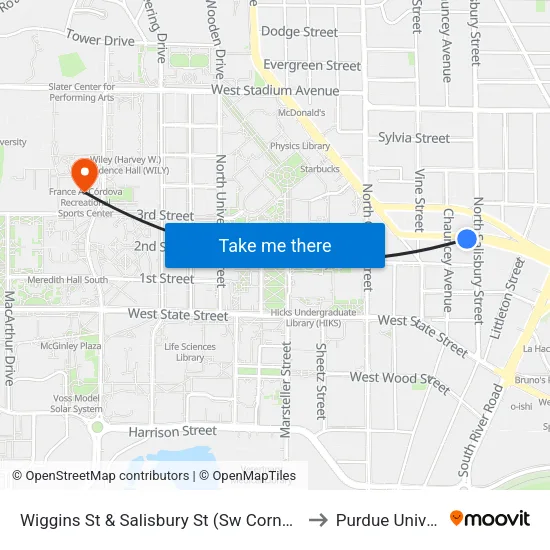 Wiggins St & Salisbury St (Sw Corner): Bus951 to Purdue University map