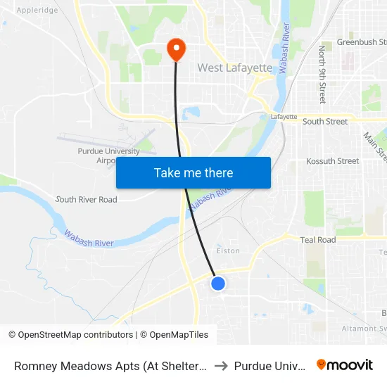 Romney Meadows Apts (At Shelter): Bus212 to Purdue University map