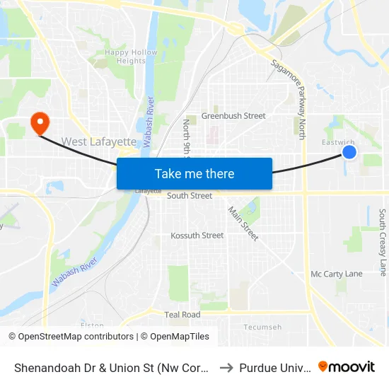 Shenandoah Dr & Union St (Nw Corner): Bus485 to Purdue University map