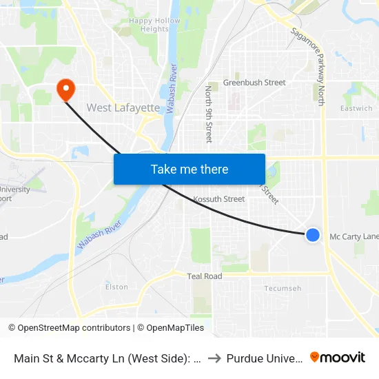Main St & Mccarty Ln (West Side): Bus525 to Purdue University map