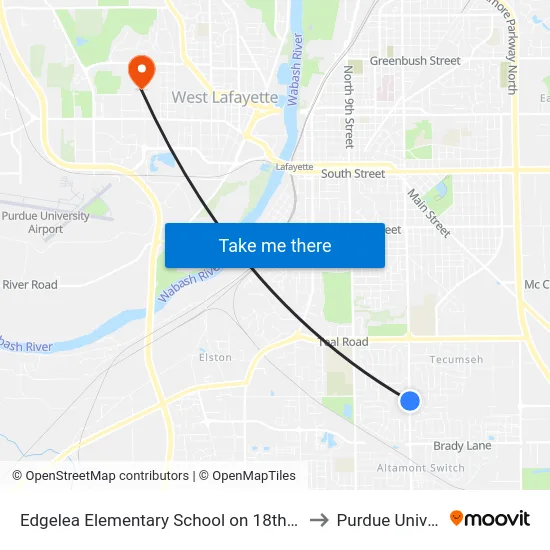Edgelea Elementary School on 18th St: Bus155 to Purdue University map